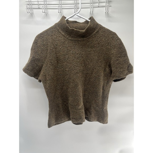 BlenderBottle Sweaters - Vintage Women's short sleeve turtleneck sweater Brownish Merino wool Blend XL